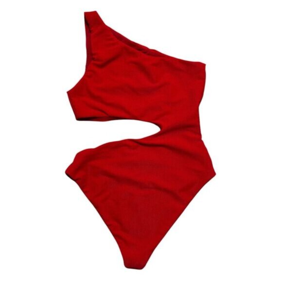 Beach Riot Sz XS Swimsuit Celine Ribbed Red One Piece Resort Vacation Retro - Picture 4 of 5